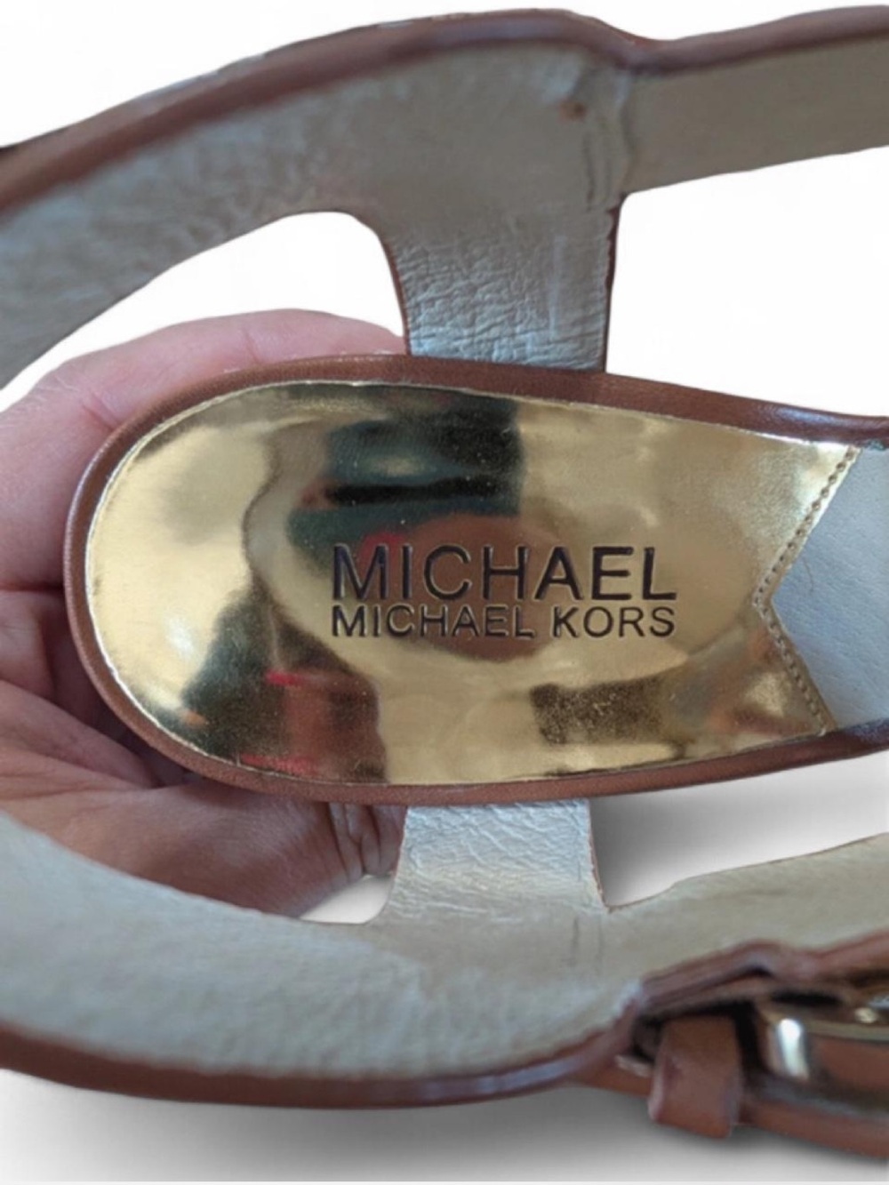 Michael Kors Brown Leather Espadrille Wedge Sandals - Picture 2 of 6